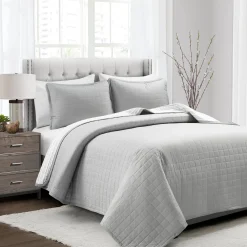 Farmhouse Box Stitch And Stripe Cotton Quilt 3 Piece Set