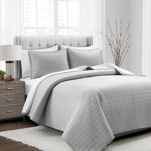 Farmhouse Box Stitch And Stripe Cotton Quilt 3 Piece Set