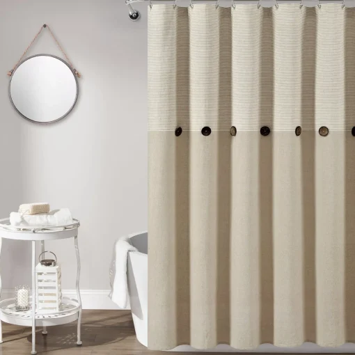 Farmhouse Button Stripe Yarn Dyed Shower Curtain