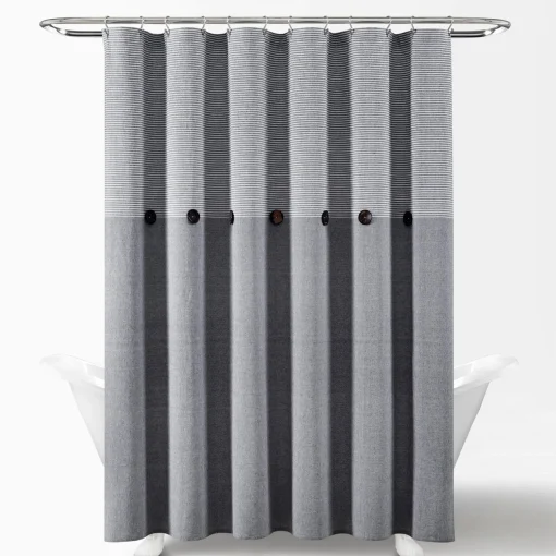 Farmhouse Button Stripe Yarn Dyed Shower Curtain
