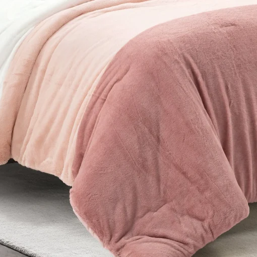 Farmhouse Color Block Ultra Soft Faux Fur Comforter Set