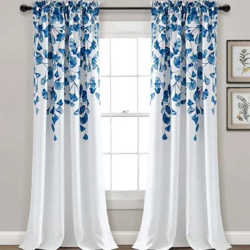 Farmhouse Ginkgo Leaf Light Filtering Window Curtain Panel Set