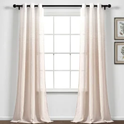 Farmhouse Ombre Stripe Grommet Sheer Window Curtain Panel Set