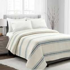 Farmhouse Stripe Kantha Pick Stitch Yarn Dyed Cotton Woven Blanket/Quilt/Coverlet