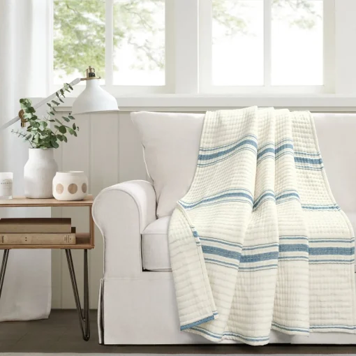 Farmhouse Stripe Kantha Pick Stitch Yarn Dyed Cotton Woven Throw