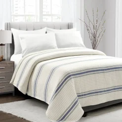 Farmhouse Stripe Kantha Pick Stitch Yarn Dyed Cotton Woven Blanket/Quilt/Coverlet