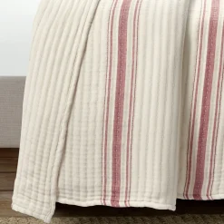Farmhouse Stripe Kantha Pick Stitch Yarn Dyed Cotton Woven Blanket/Quilt/Coverlet
