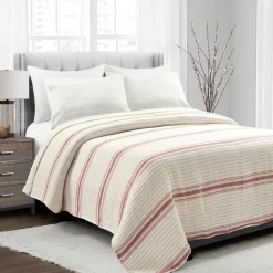Farmhouse Stripe Kantha Pick Stitch Yarn Dyed Cotton Woven Blanket/Quilt/Coverlet