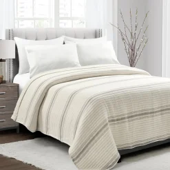 Farmhouse Stripe Kantha Pick Stitch Yarn Dyed Cotton Woven Blanket/Quilt/Coverlet
