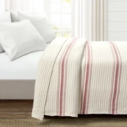 Farmhouse Stripe Kantha Pick Stitch Yarn Dyed Cotton Woven Blanket/Quilt/Coverlet