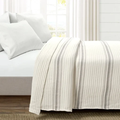 Farmhouse Stripe Kantha Pick Stitch Yarn Dyed Cotton Woven Blanket/Quilt/Coverlet