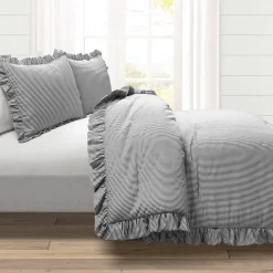 Farmhouse Stripe Reyna Ruffle Reversible Comforter 3 Piece Set