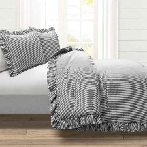 Farmhouse Stripe Reyna Ruffle Reversible Comforter 3 Piece Set