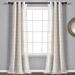 Farmhouse Textured Grommet Sheer Window Curtain Panel Set
