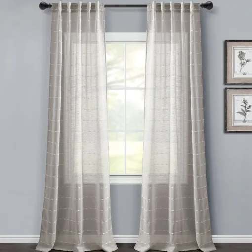 Farmhouse Textured Sheer Back Tab Rod Pocket Window Curtain Panel Set
