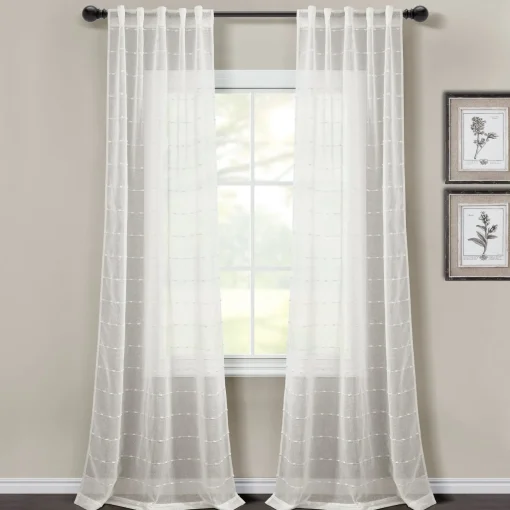 Farmhouse Textured Sheer Back Tab Rod Pocket Window Curtain Panel Set