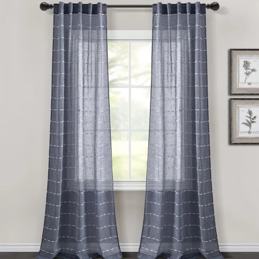 Farmhouse Textured Sheer Back Tab Rod Pocket Window Curtain Panel Set