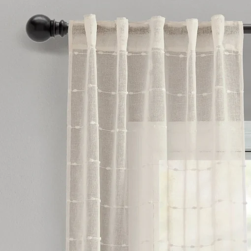 Farmhouse Textured Sheer Back Tab Rod Pocket Window Curtain Panel Set