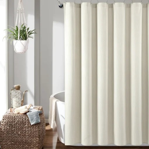 Farmhouse Vintage Stripe Yarn Dyed Recycled Cotton Blend Shower Curtain