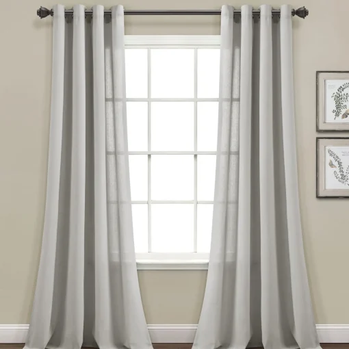 Faux Linen Grommet Window Curtain Panel Set