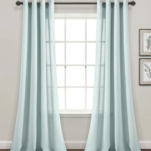 Faux Linen Grommet Window Curtain Panel Set