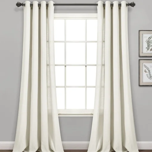 Faux Linen Grommet Window Curtain Panel Set