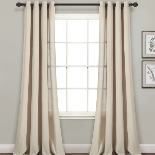 Faux Linen Grommet Window Curtain Panel Set