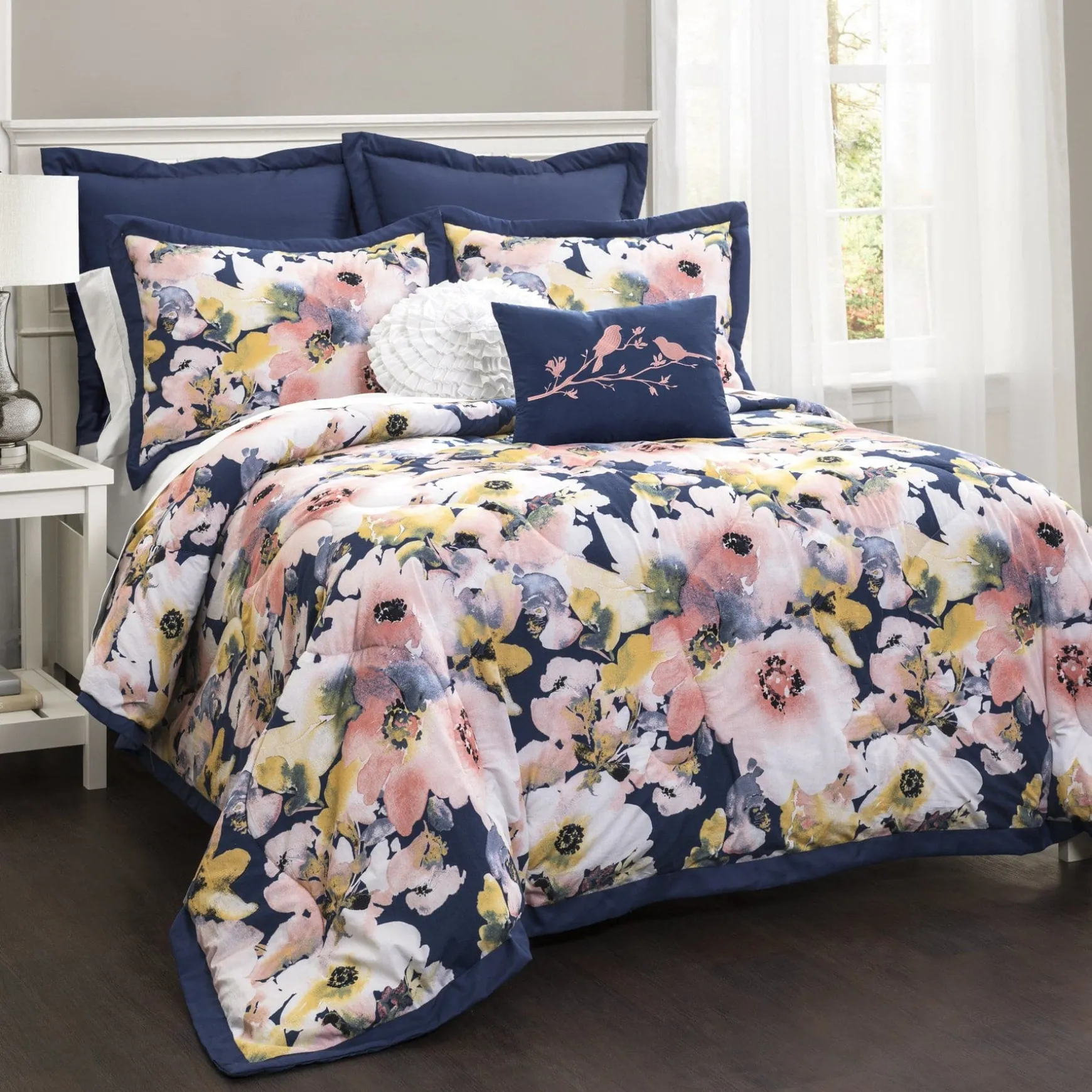 Floral Watercolor Comforter 7 Piece Set