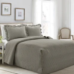 French Country Geo Ruffle Skirt 3 Piece Bedspread Set