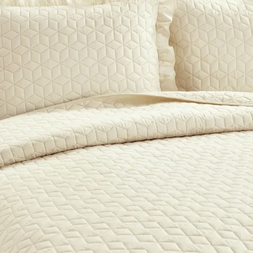 French Country Geo Ruffle Skirt 3 Piece Bedspread Set
