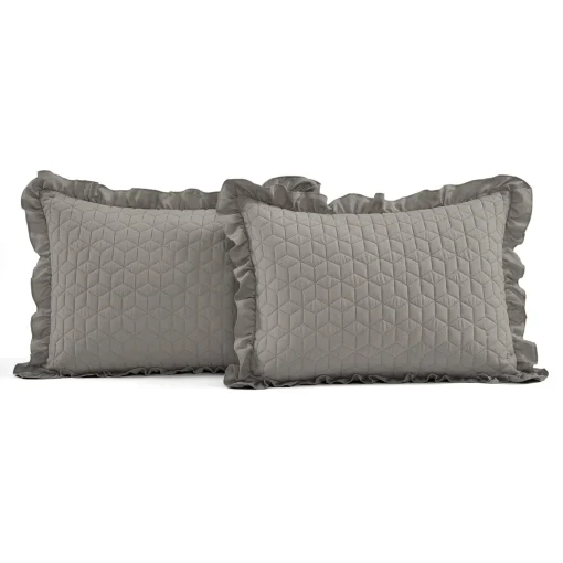 French Country Geo Ruffle Skirt 3 Piece Bedspread Set
