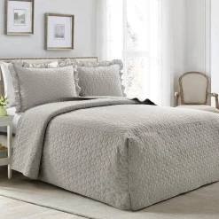French Country Geo Ruffle Skirt 3 Piece Bedspread Set