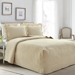 French Country Geo Ruffle Skirt 3 Piece Bedspread Set