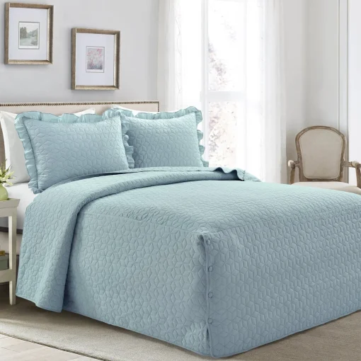French Country Geo Ruffle Skirt 3 Piece Bedspread Set