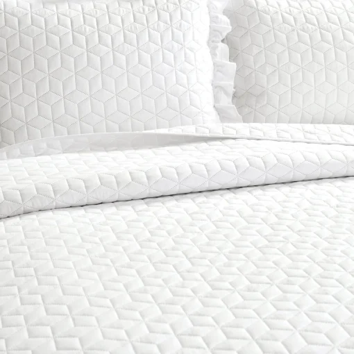 French Country Geo Ruffle Skirt 3 Piece Bedspread Set