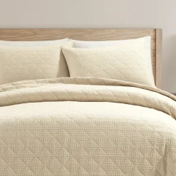 Haniya Solid Waffle Woven Cotton Textured Quilt Set