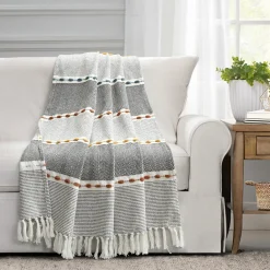 Herringbone Stripe Yarn Dyed Cotton Woven Tassel Throw