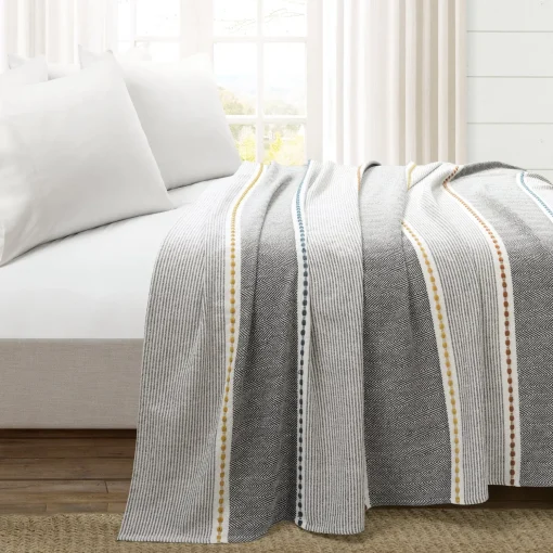 Herringbone Stripe Yarn Dyed Cotton Blanket/Coverlet
