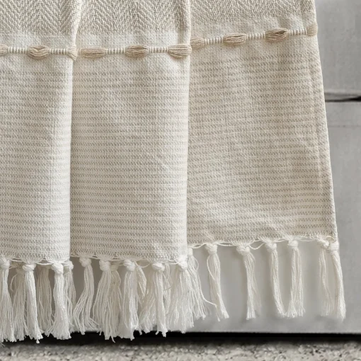 Herringbone Stripe Yarn Dyed Cotton Woven Tassel Throw