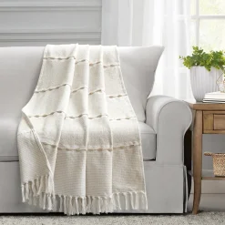 Herringbone Stripe Yarn Dyed Cotton Woven Tassel Throw