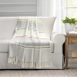 Herringbone Stripe Yarn Dyed Cotton Woven Tassel Throw