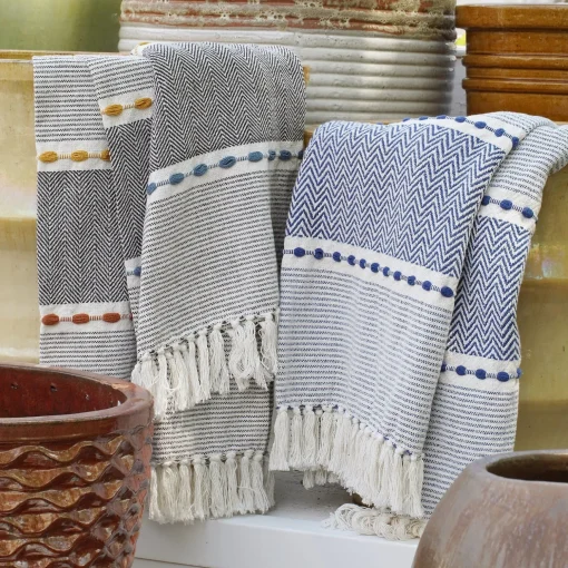 Herringbone Stripe Yarn Dyed Cotton Woven Tassel Throw