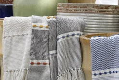 Herringbone Stripe Yarn Dyed Cotton Woven Tassel Throw