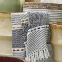 Herringbone Stripe Yarn Dyed Cotton Woven Tassel Throw