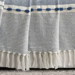Herringbone Stripe Yarn Dyed Cotton Woven Tassel Throw