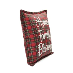 Home Family Blessing Plaid Embroidery Script Decorative Pillow Cover