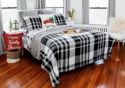 Home Family Blessing Plaid Embroidery Script Decorative Pillow Cover