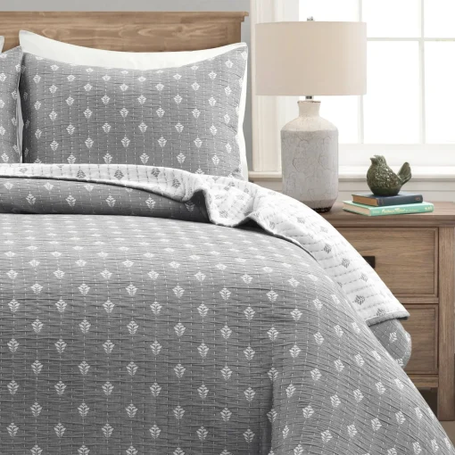 Hygge Kantha Pick Stitch Yarn Dyed Cotton Jacquard Quilt/Coverlet Set