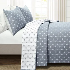 Hygge Kantha Pick Stitch Yarn Dyed Cotton Jacquard Quilt/Coverlet Set