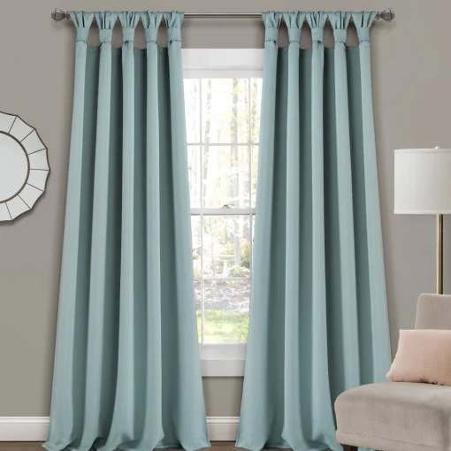 Insulated Knotted Tab Top Blackout Window Curtain Panel Set
